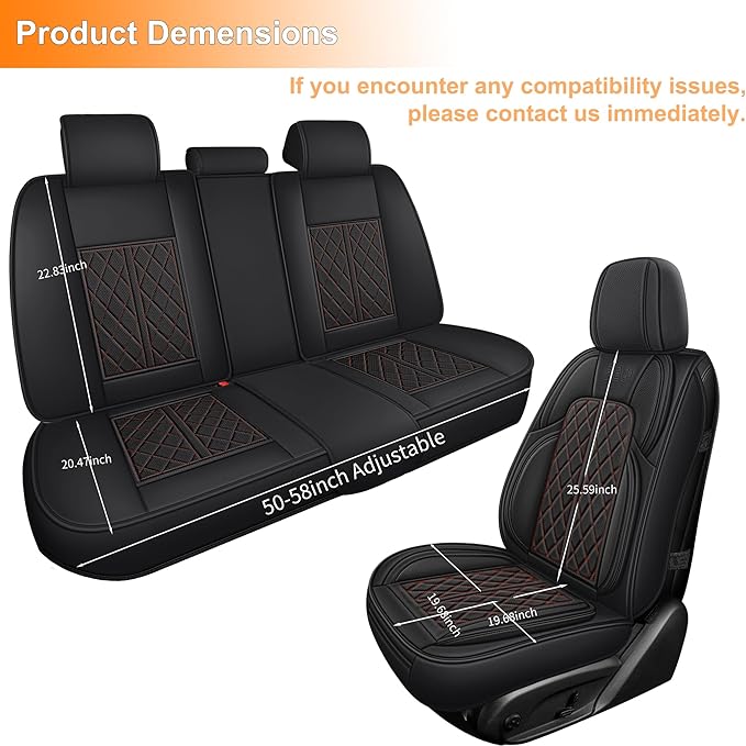 Automotive Seat Covers Universal Fit for Cars, SUV, Sedans, Anti-Slip Breathable (Black Redline, Full Set)