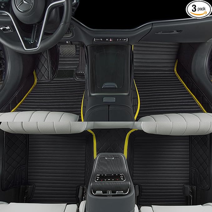 Luxury car Floor mats are for 99% of Vehicle Models,All Weather car Floor mats Provide Comprehensive Protection for Vehicles,Floor mats for car Personalized Customization! (2+1 Black Yellow)