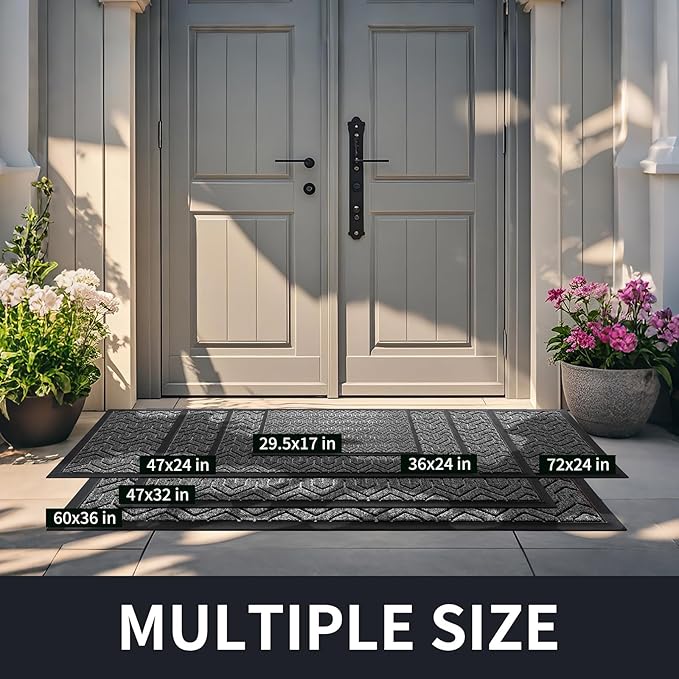 Yimobra Large Door Mat Outside Entrance 36x24, Waterproof Heavy Duty Outdoor Mats for Front Door, Non Slip Rubber Entry Mat for Garage Patio Indoor, Easy Clean, Mix Grey