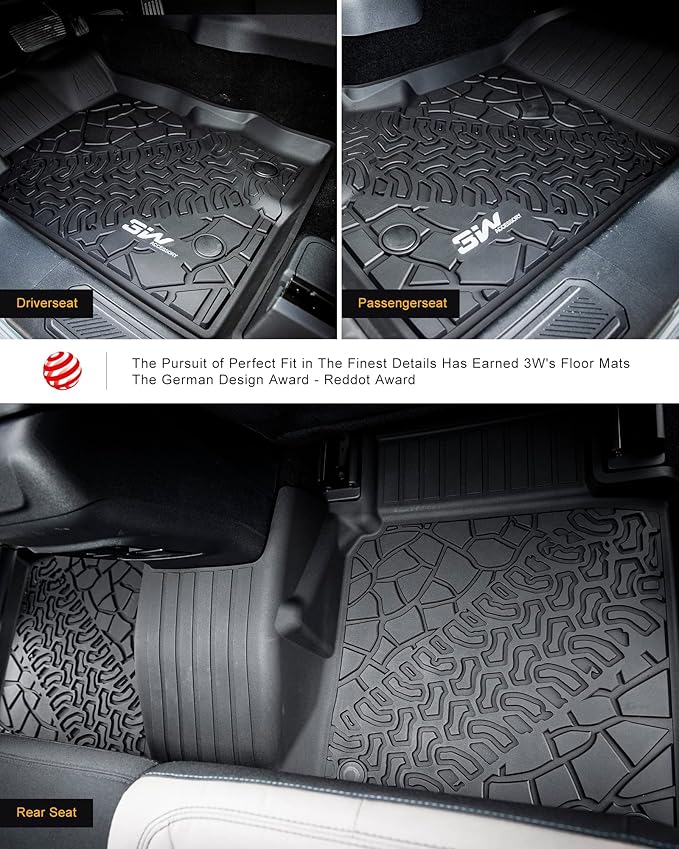 3W Floor Mats Fit for 2021-2024 Ford Bronco 4-Door, All Weather TPE Custom Fit Bronco Floor Liners Car Accessories (Not Fit Sport & Vinyl Floor)