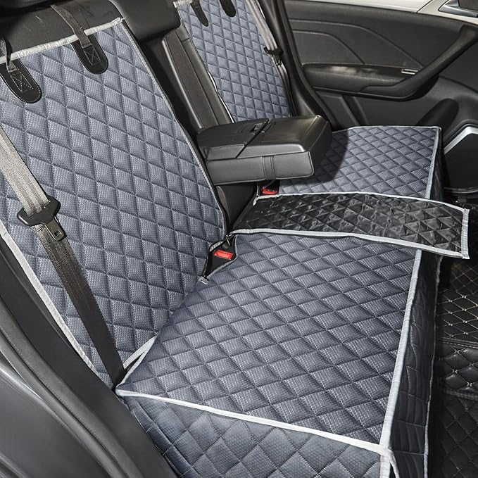 Grey Dog Car Seat Cover for Back Seat,Non-Stick Fur,Pet-Friendly and Waterproof - Universal Fit Interior Protector for Auto, Van, SUV - Ideal for Kids and Pets