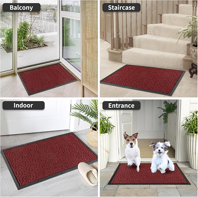 Yimobra Extra Large Door Mat Outside Entrance 60x36, Waterproof Heavy Duty Outdoor Mats for Front Door, Non Slip Rubber Entry Mat for Garage Patio Indoor, Easy Clean, Black Red