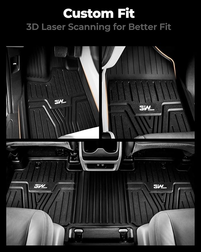 3W Floor Mats Fit for Honda Odyssey 2018-2026,TPE All Weather Custom Fit Floor Liner 1st, 2nd 3rd Row Car Mats,Black