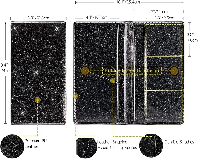 TOURSUIT Car Registration and Insurance Card Holder, Vehicle License Document Glove Box Compartment Organizer, Interior Car Accessories for Women Men Teens (Glitter Black)