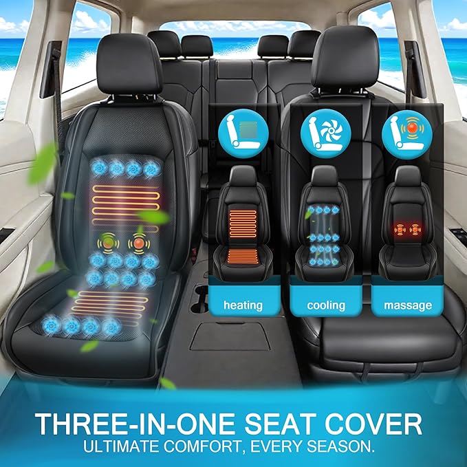 Summer Cooling Seat Cover for Car Front Seat Massage Hot Cooling Car Seat Cushion Ventilated Seat Cover Winter Car Seat Cooling Pad 12V 16 Fans Seat Cooler Pad (Black)