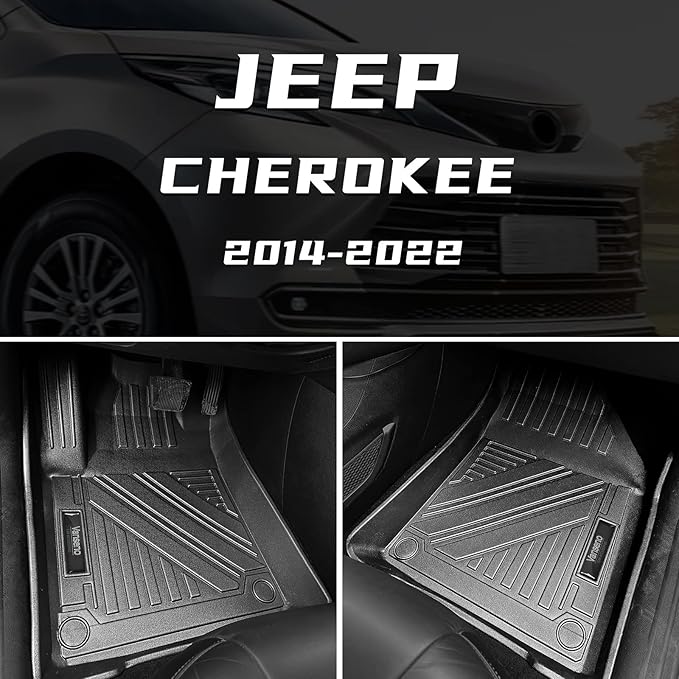 Vanseno Car Floor mats and Cargo Liners Set Black Compatible for 2014-2023 Jeep Cherokee 2Row Floor Mat & Trunk Mats All Weather Rubber Mats Liner (Not Fit Grand Cherokee&No Latittude)