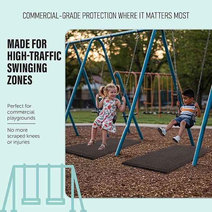 Playsafer Heavy Duty Commercial Grade Rubber Playground Safety Mat - Playground Protection Mat for Swings and Slides - 54" Long X 32" Wide x 2" Thick (Brown)