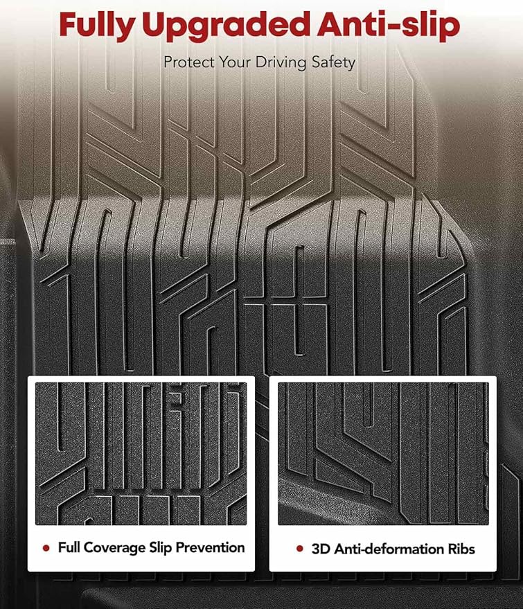YHTAUTO Floor Mats Fit 2007-2013 Chevy Silverado/GMC Sierra 1500, 2007-2014 Silverado/Sierra 2500HD/3500 HD Crew Cab, TPE All Weather Car Mats Waterproof Odorless Floor Liner, 1st & 2nd Row Liner