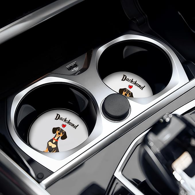 2 Pack Dachshund Car Cup Holder Coaster, Cute Dachshund Car Interior Accessories Drink Coaster for Women & Men, Dachshund Lovers Themed Gifts Stuff Accessories Things Merchandise Items!