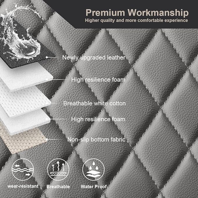 West Llama Pu Leather Car Seat Bottom Covers Protectors Include 1 Pair Front Driver Seat Pad Mat and 1 Rear Bench Cover Universal Fit 90% Vehicles,Gray