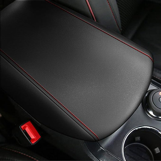 AOMSAZTO Center Console Armrest Covers for Ford Explorer 2011-2019 Black with Red Stiches