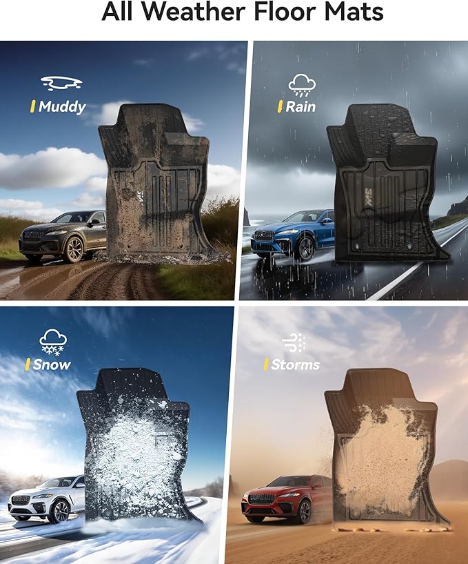 3W Floor Mats Fit for Jaguar F-pace & Land Rover Range Rover Velar 2017-2024 2025 2026, TPE All Weather Custom Fit Accessories for Jaguar F pace Floor Liner 1st and 2nd Row Full Set Car Mats, Black