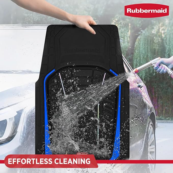 Rubbermaid Car Floor Mats Full Set – Premium All-Weather Car Mat with Brushed Aluminum Inserts, Universal Trim-to-Fit Design, Anti-Slip Backing for Cars, SUVs, Trucks, and Vans