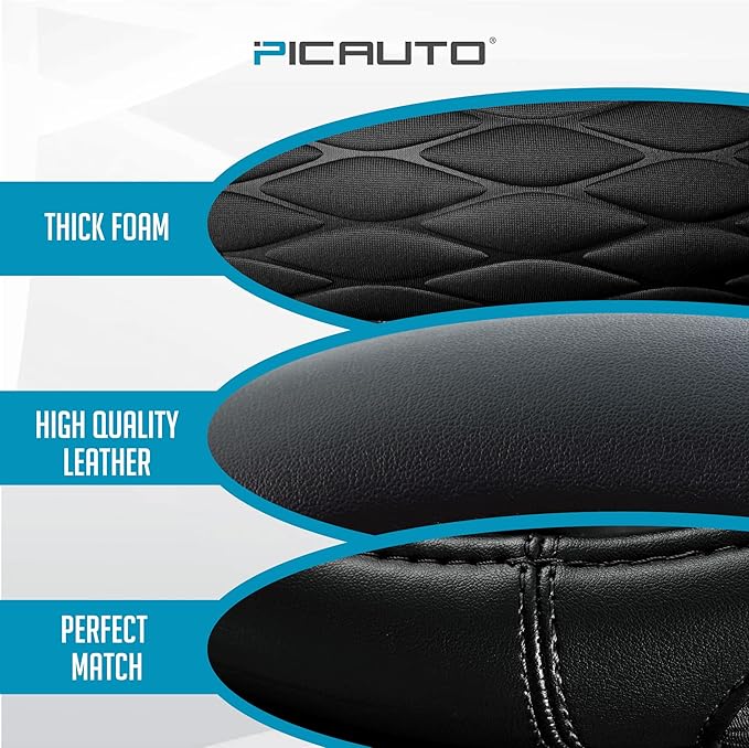 PIC AUTO Steering Wheel Cover, Black Thick Rhombic Foam and Premium Leather, Universal 14.5-15.5 Inch Breathable Anti-Slip Steering Wheels Accessories for Men & Women