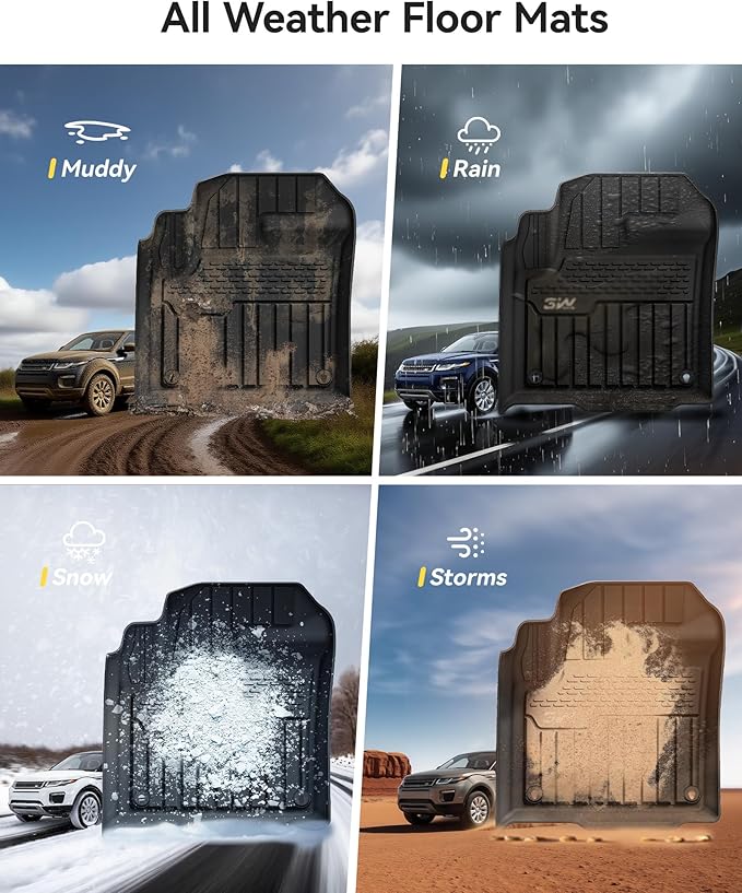 3W Durable TPE Black Floor Mats, Custom Fit for Range Rover/Land Rover Evoque 2011-2019 (Not for Convertible), 1st & 2nd Row All-Weather Vehicle Mat Set