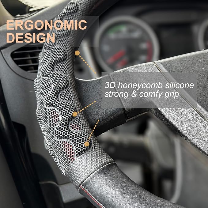 PINCTROT XL Size 17.5-18 Inch Great Grip Steering Wheel Cover for Semi Truck, Fits RV, Big Rig Trucker, 18 Wheeler and Classic Cars, Anti-Slip Design 17.5-18 Inch (Wine Red)