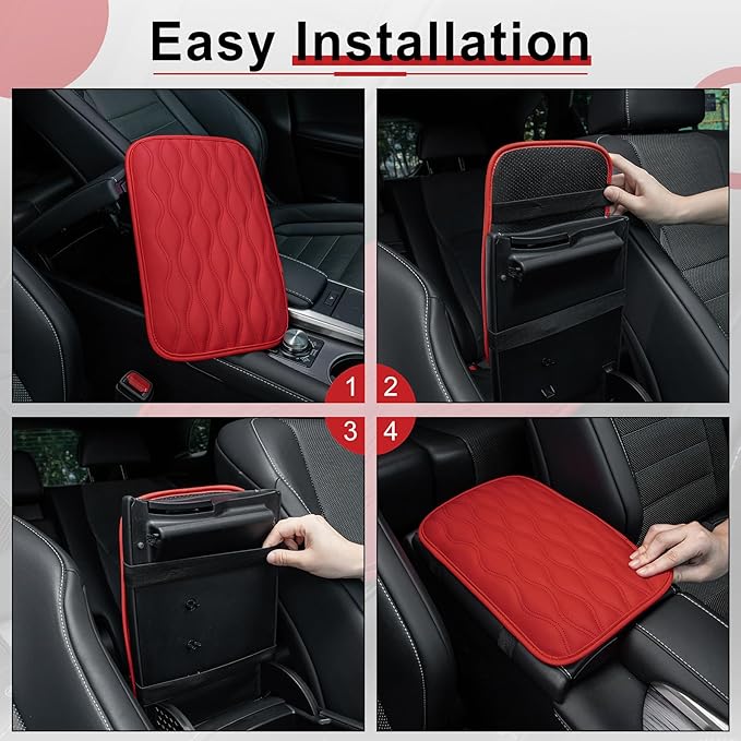 Amiss Auto Center Console Pad, Universal Waterproof Car Armrest Seat Box Cover, Car Interior Accessories, Leather Auto Armrest Cover Protector for Most Vehicle, SUV, Truck, Car (Red)