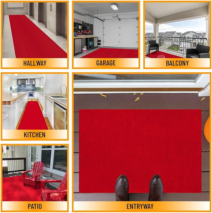 Ottomanson Non Slip Rug with Scraper Pile Durable for Indoor and Outdoor Use 2' x 5' Hallway Runner Mat - Ideal for Kitchen, Entryway, Patio & Garage - High-Traffic Carpet, Red