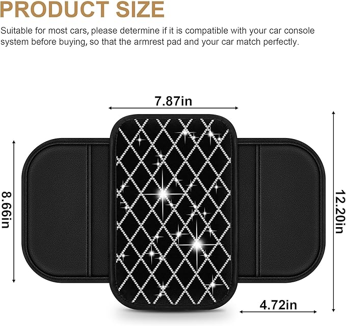YORKNEIC Bling Car Center Console Cover Fit for Ford Taurus: Middle Armrest Cover with Crystal Rhinestones, Diamond Automotive Interior Car Arm Rest Cover Pad Protector(Black&Silver Diamond)