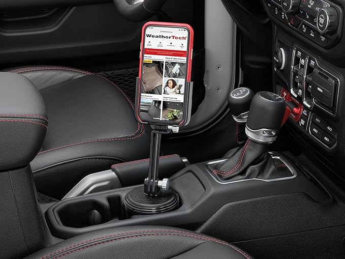 WeatherTech CupFone with Extension – Adjustable, Universal Cup Holder Cell Phone Mount Car & Truck Accessory – Best Design for iPhone & Smartphone Charging – Silver Metal Knobs