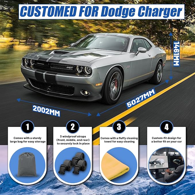 [2025 Upgrade] Car Cover Custom Fit for Dodge Charger (2006-2025), Dodge Challenger (2008-2025) Waterproof All Weather for Automobiles Full Exterior Cover Rain Sun Snow UV Protector.