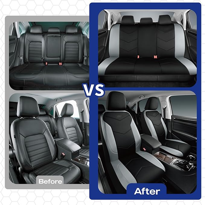 Skechers Memory Foam Seat Covers,Leather Car Seat Covers, Ultimate Comfort & Support Front Seat Covers Airbag Compatible, Automotive Universal Fit Most for SUVs, Vans, Sedans, Cars, Trucks,Gray