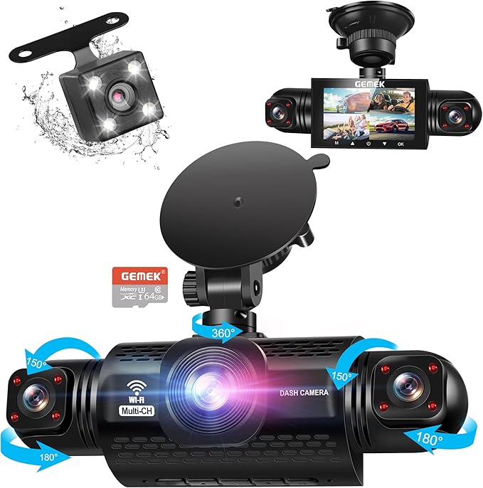 360 Degree View 4 Channel Dash Cam 5G WiFi & App Control, GEMEK 2K Front and Rear Inside, Left and Right Dash Camera for Cars, Free 64GB TF Card, G-Sensor, Night Vision, 24-Hour Parking Mode
