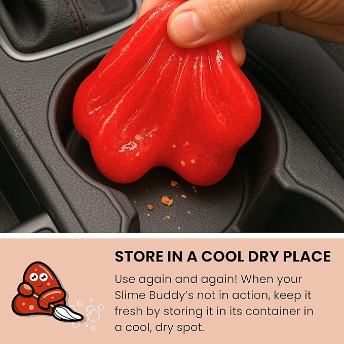 Slime Buddies Car Cleaning Gel Putty - 3 Pack Strawberry Scent Interior Detailing Tool for Cup Holder, Air Vent & Keyboard - Reusable Auto Detailing Accessory - Dust Remover Goop - Gift for Men Women