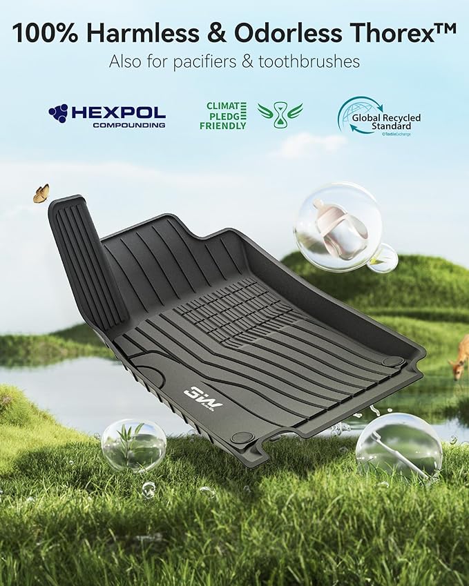 3W Floor Mats Compatible for Mercedez Benz GLB250 GLB35 AMG 2020-2025, TPE All Weather Custom Fit Floor Liner for Benz GLB 1st & 2nd Row Full Set Car Liners Black