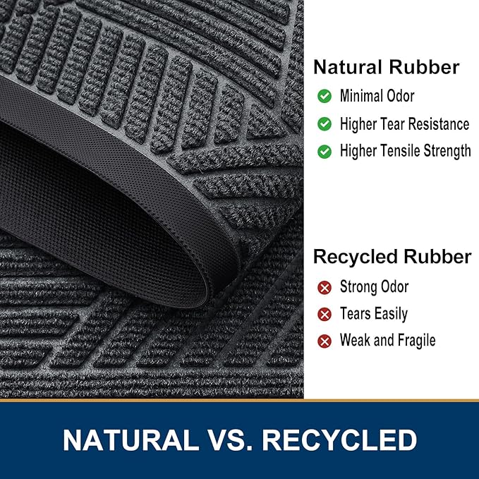 Smiry Front Door Mat Outside Entrance, Heavy Duty Sturdy Natural Rubber Doormat, Trap Dirt and Moisture, Easy Clean Low Profile Mats for Indoor Outdoor Entry, Irregular Triangle (29.5x17, Grey)