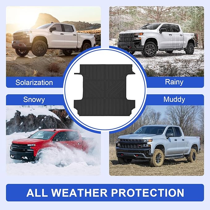 Truck Bed Mats Compatible with 2019-2024 2025 Chevy Silverado 1500 & GMC Sierra 1500 Crew Cab 5.8Ft Short Bed, TPE All-Weather Truck Bed Liner