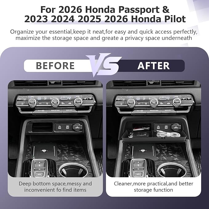 LUWU 2026 Honda Passport Accessories Compatible with 2023 2024 2025 2026 Pilot & 2026 Passport Center Console Organizer, Armrest Storage Box Tray Organizer Insert Tray 2025 Pilot Accessories Black