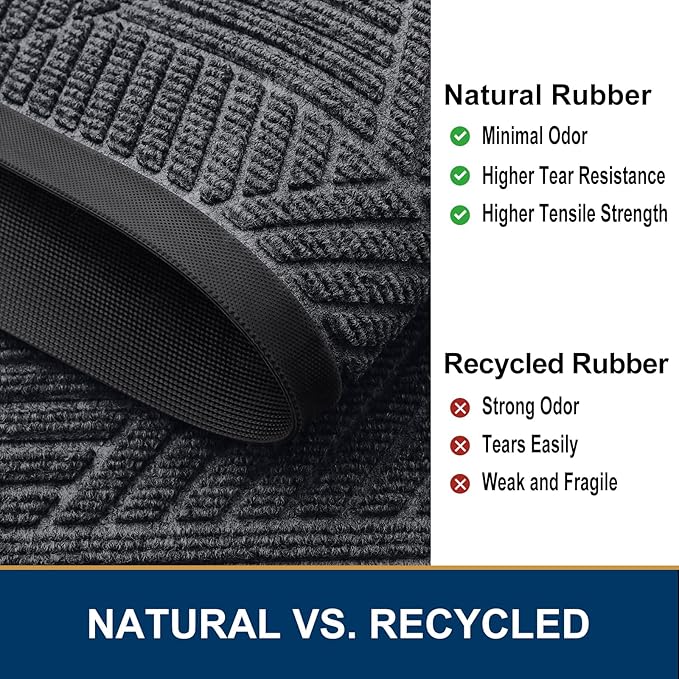 Smiry Front Door Mat Outside Entrance, Heavy Duty Sturdy Natural Rubber Doormat, Trap Dirt and Moisture, Easy Clean Low Profile Mats for Indoor Outdoor Entry, Irregular Triangle (29.5x17, Silver Grey)