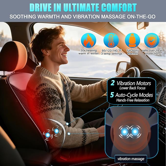 2025 Upgraded 3-in-1 Winter and Summer Cooling Car Seat Cover with Massage, 12V Cooling Car Seat Cushion with 16 Fans, Ventilated Cooling Seat Cover for Car SUV Truck Universal Fit (Black-1)