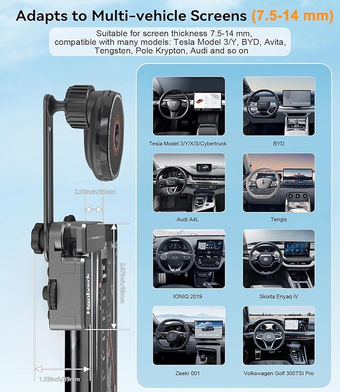 Wireless Charger Phone Mount,Screen Clip Phone Holder,Magnetic Car Charger Mount for Tesla Model 3/Y/S/X/Cybertruck,Cellphone Holder for MagSafe for iPhone 17 16 15 14 Series,and More(Charging Model)