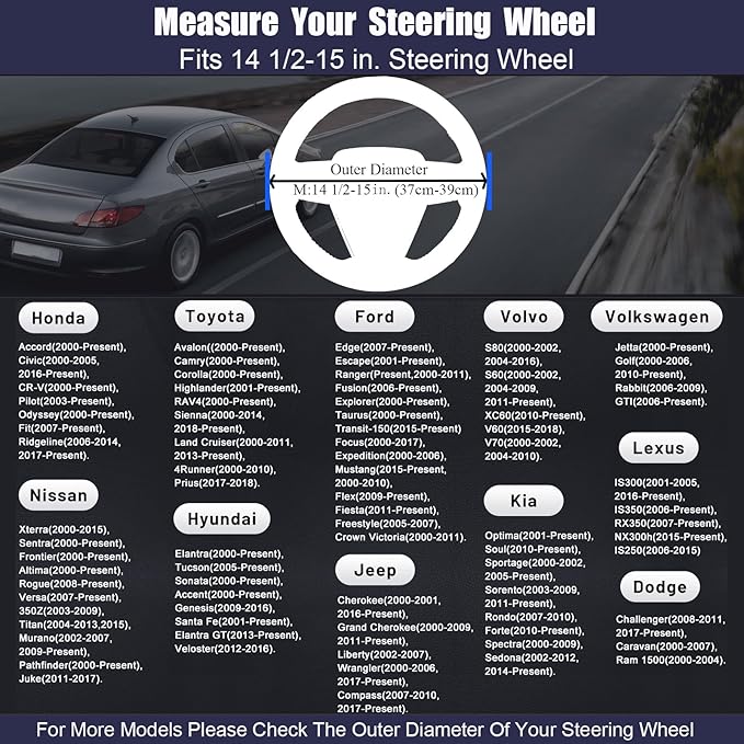 Steering Wheel Cover Standard Size 14.5-15 inch, Non-Slip Car Wheel Cover Protector, Breathable Microfiber Leather, Black