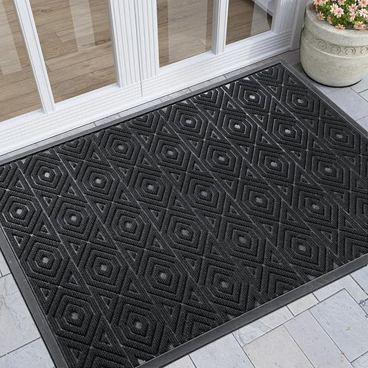 Yimobra Door Mat, Outdoor Indoor Entrance Welcome Mat, Heavy Entry Front Door Mat, Stain & Fade Resistant, Low Profile, Sturdy Rubber, Easy Clean Patio Floor Mat, Waterproof, 47 x 32, Black