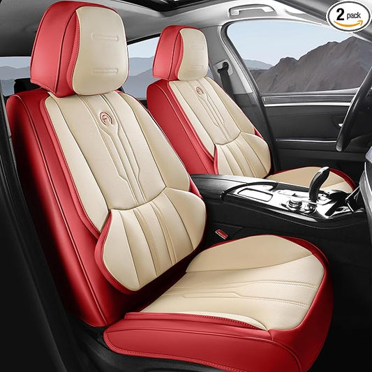 AOOG Car Seat Covers Full Set, Leather Seat Covers for Car, Waterproof Car Seat Protector with Lumbar Support, Automotive Seat Covers Universal Fit for Most Cars SUV Trucks (Full Set, Red)