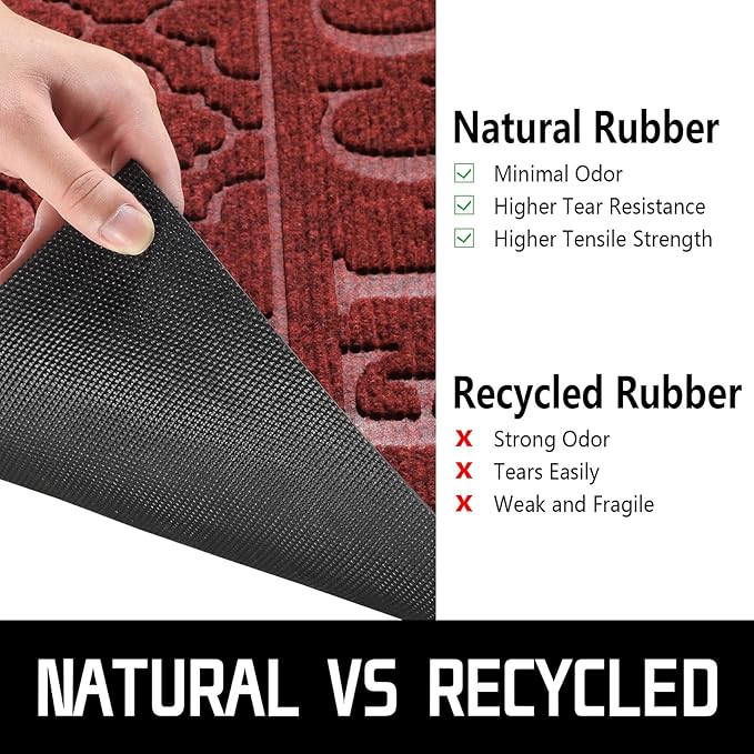 Yimobra Christmas Door Mat Outdoor Indoor 29.5x17, All-Weather Waterproof Front Door Mat Outside Entrance, Non-Slip Low Profile Porch Patio Welcome Doormat, Red