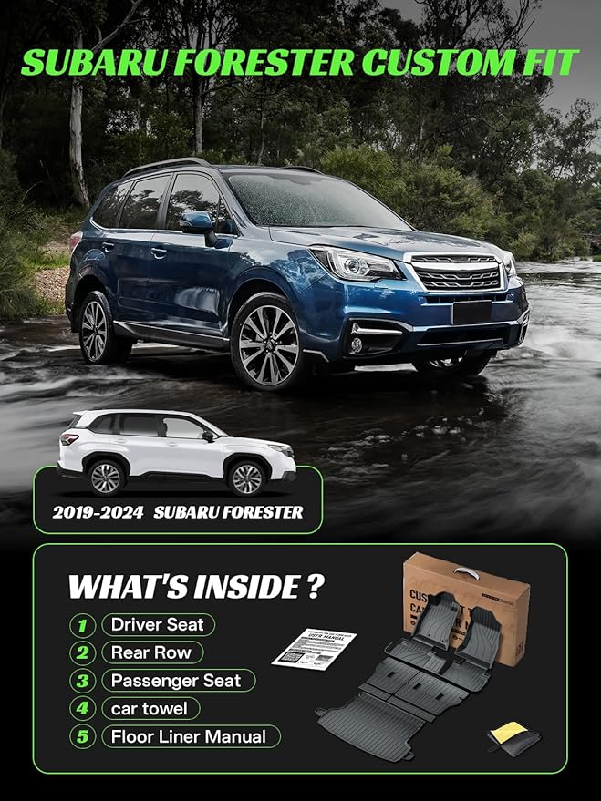 TPE Floor Mats &Trunk Mat for Subaru Forester 2019-2024 with Backrest Mat，All Weather Car Floor Liners & Cargo Liner, Durable, Odorless, Easy to Clean (5-Piece Set, Black)