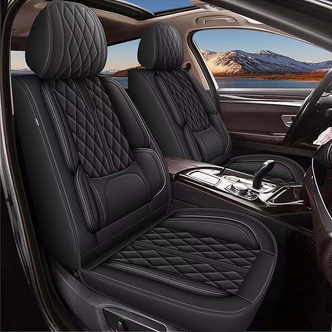 Seat Covers Fit for Chevrolet Chevy Traverse 2018-2023 2024: Full Set Breathable Leather Car Seat Covers - Automotive Interior Seat Cushion Protector (2 Rows 5 Seats, Black)