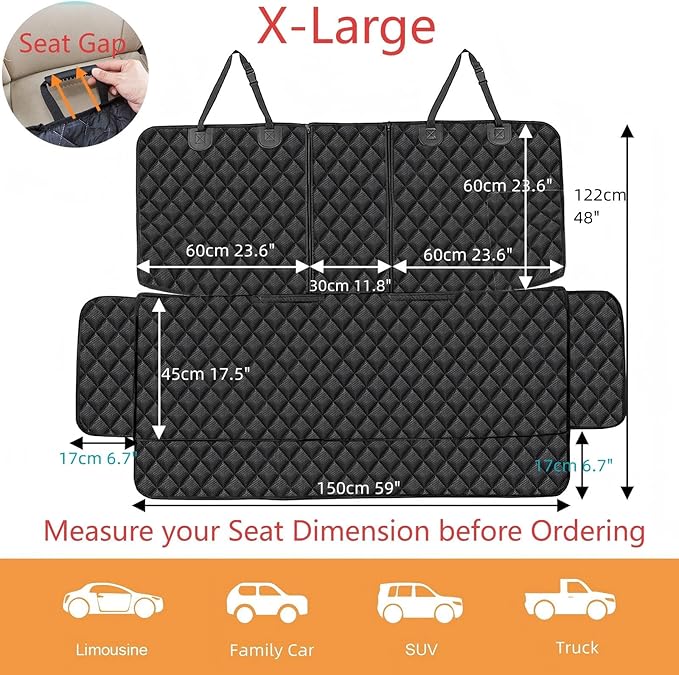 Dog Car Seat Cover for Back Seat Cover for Kids, Waterproof X Large Rear Seat Protector for Pet Auto SUV Truck (XL, Black)