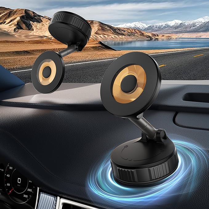 Vacuum Magnetic Suction Phone Holder, 360° Adjustable Suction Cup Phone Mount for Car/Gym/Mirror/Shower, Hands-Free Car Phone Holder, Compatible with iPhone Android and All Smartphones