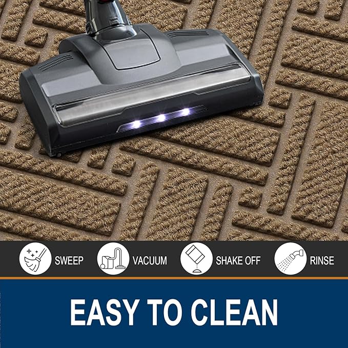 OLANLY Indoor Outdoor Mat, Sturdy Natural Rubber Floor Mat, Non Slip Low Profile Waterproof Doormat, and Stain Front Door Mats, Easy Clean Patio Entrance Mat, 30''x17'', Light Brown