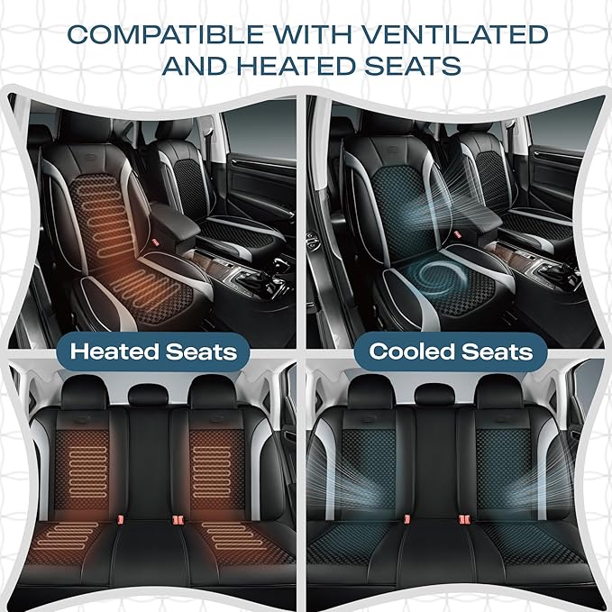 Skechers MAX Cushioning Car Seat Covers,Memory Foam Leather Seat Covers, Air Cooled Car Seat Cover Front Seats,Car Seat Cushion Airbag Universal Fit for Most Cars,Vans,Trucks,SUV,Grey