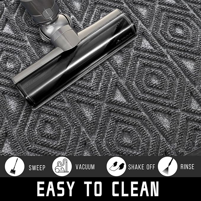 Yimobra Modern Geometric Welcome Doormat, 47 x 32 Inch, Grey, Waterproof, Non Slip, Stain & Fade Resistant, Low Pile, Sturdy Rubber, Easy Clean, Indoor/Outdoor