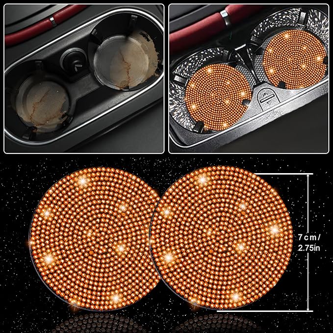 NBTEPEM 27 PCs Orange Bling Car Accessories Set for Women, Steering Wheel Covers Universal Fit 15 Inch, Bling License Plate Frame, Bling Phone Holder, Bling Car Coasters (Orange Diamond)