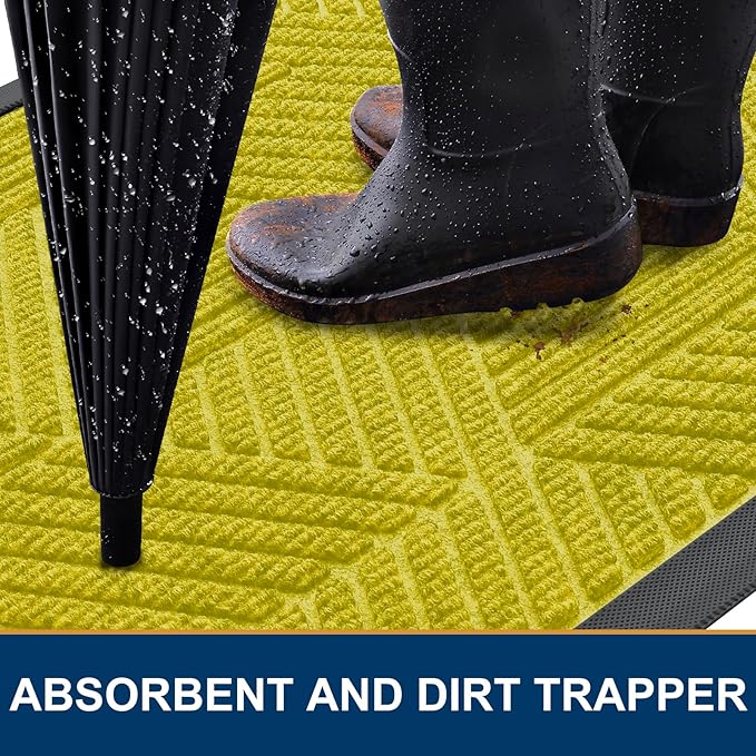 Smiry Front Door Mat Outside Entrance, Heavy Duty Sturdy Natural Rubber Doormat, Trap Dirt and Moisture, Easy Clean Low Profile Mats for Indoor Outdoor Entry, Irregular Triangle (36x24, MST-Yellow)
