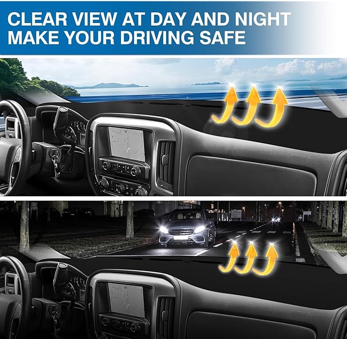 KUST Car Dash Cover for 2014-2018 Chevy Silverado/GMC Sierra 1500, 2015-2019 Silverado/GMC Sierra 2500HD 3500HD Dashboard Cover Polyester Non-Slip Custom Fit Dash Mat Center Console Dash Cover Black