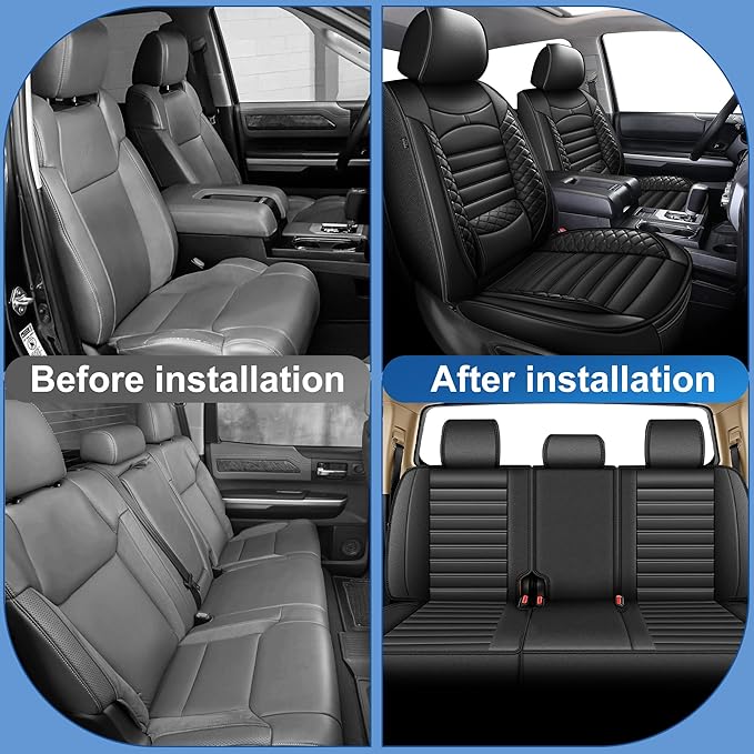 AOMSAZTO Seat Covers Toyota Tundra: Custom Fit for 2014-2021 Toyota Tundra Crewmax Double Cab Waterproof Leather Truck Seat Covers Protectors (Black)